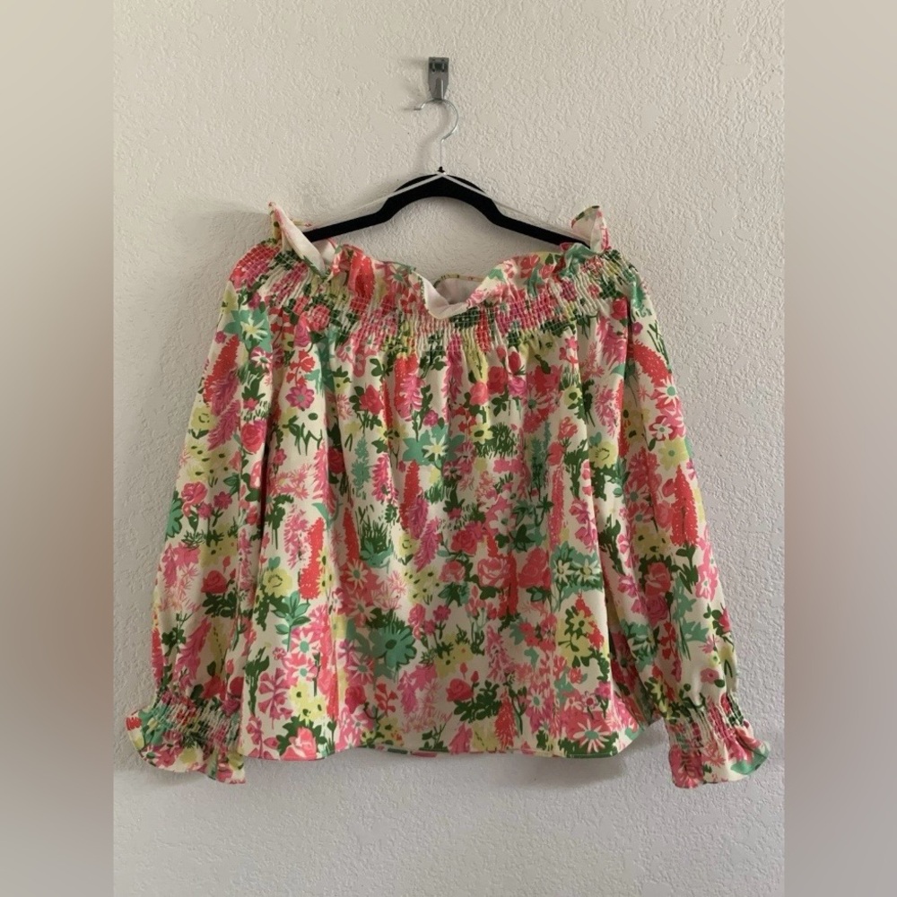 Tuckernuck Marguerite Off The Shoulder Floral Top Size Medium Pink White